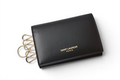 Saint Laurent Key Case Leather Black Gold Key Holder — view 2