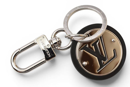 Louis Vuitton Bag Charm Key Holder LV Circle Silver Black Leather Metal