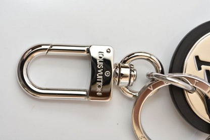 Louis Vuitton Bag Charm Key Holder LV Circle Silver Black Leather Metal — view 5