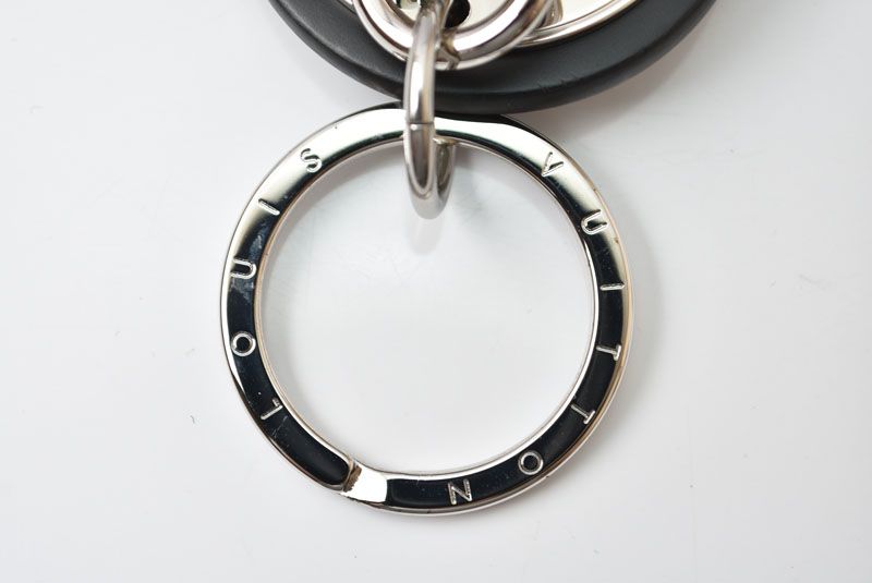 Louis Vuitton Bag Charm Key Holder LV Circle Silver Black Leather Metal — view 2