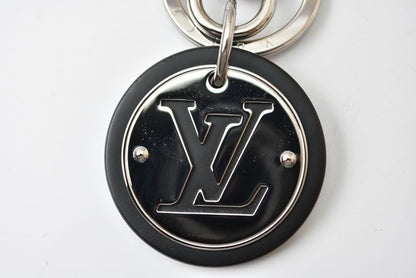 Louis Vuitton Bag Charm Key Holder LV Circle Silver Black Leather Metal — view 3