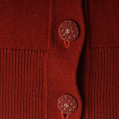 Chanel 18K Cashmere Coco Button Long Sleeve Cardigan Red 34 — view 7