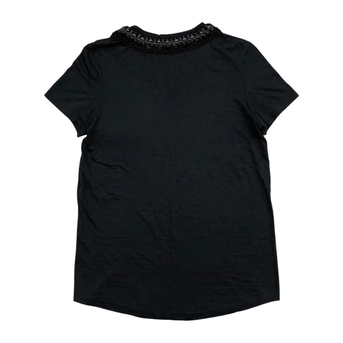 Chanel Short Sleeve Top CC Logo Braided Pocket 38 Wool Black — view 2