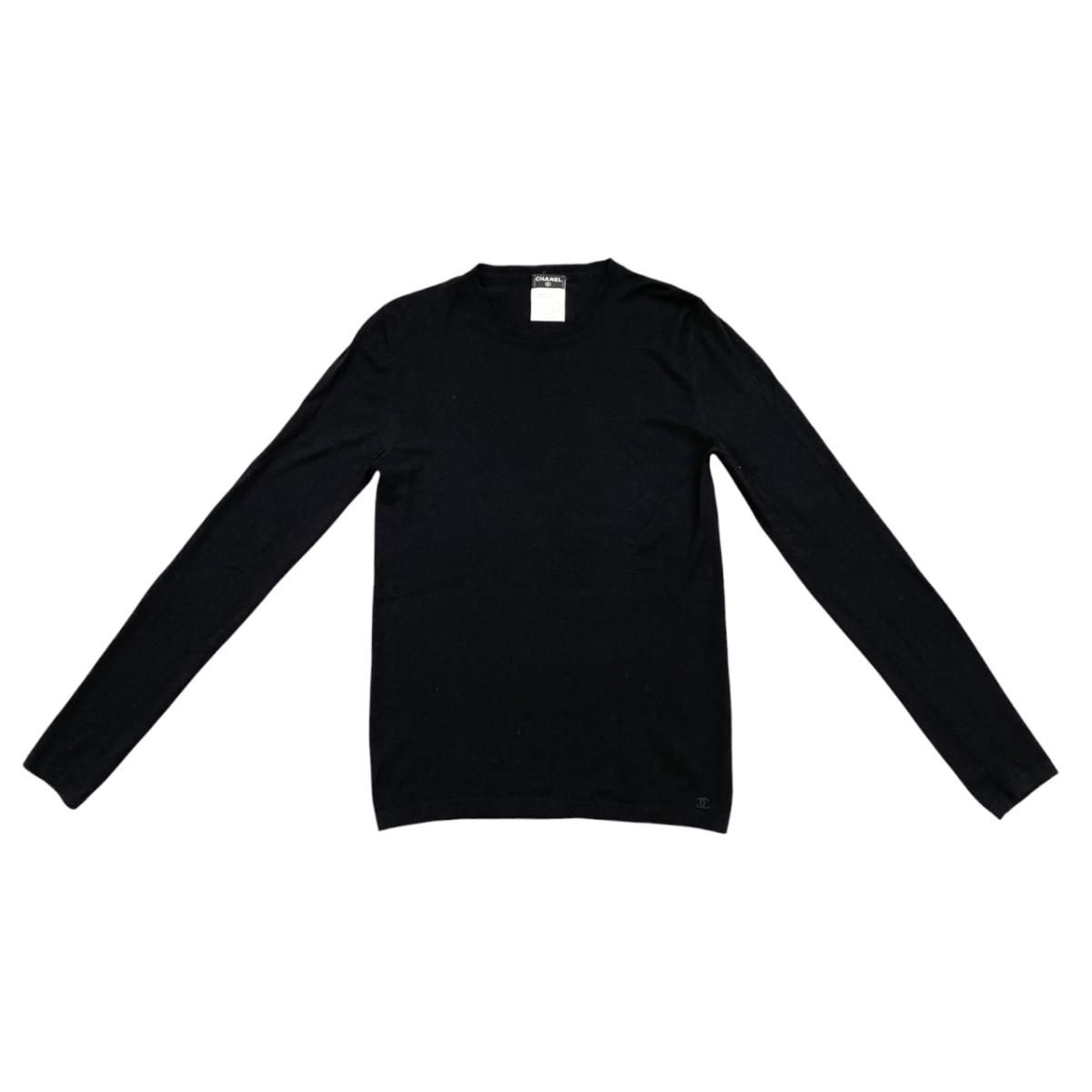 Chanel Sweater CC Logo Knit 38 Wool Cashmere Black
