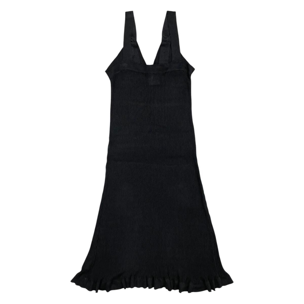 Chanel Sleeveless Dress Rib Knit 38 Viscose CC Logo Button Black — view 2