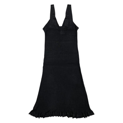 Chanel Sleeveless Dress Rib Knit 38 Viscose CC Logo Button Black — view 2