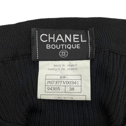 Chanel Sleeveless Dress Rib Knit 38 Viscose CC Logo Button Black — view 9