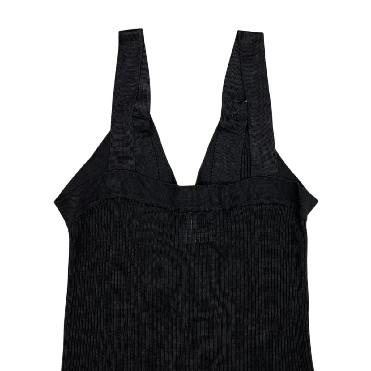 Chanel Sleeveless Dress Rib Knit 38 Viscose CC Logo Button Black — view 5