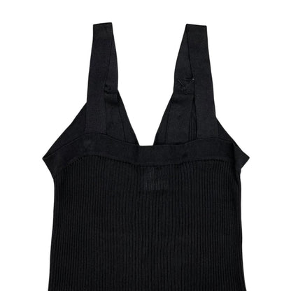 Chanel Sleeveless Dress Rib Knit 38 Viscose CC Logo Button Black — view 5