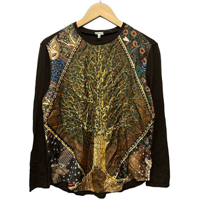 Hermes Long Sleeve Sweater S Dark Brown Multi Crew Neck Front Silk Floral