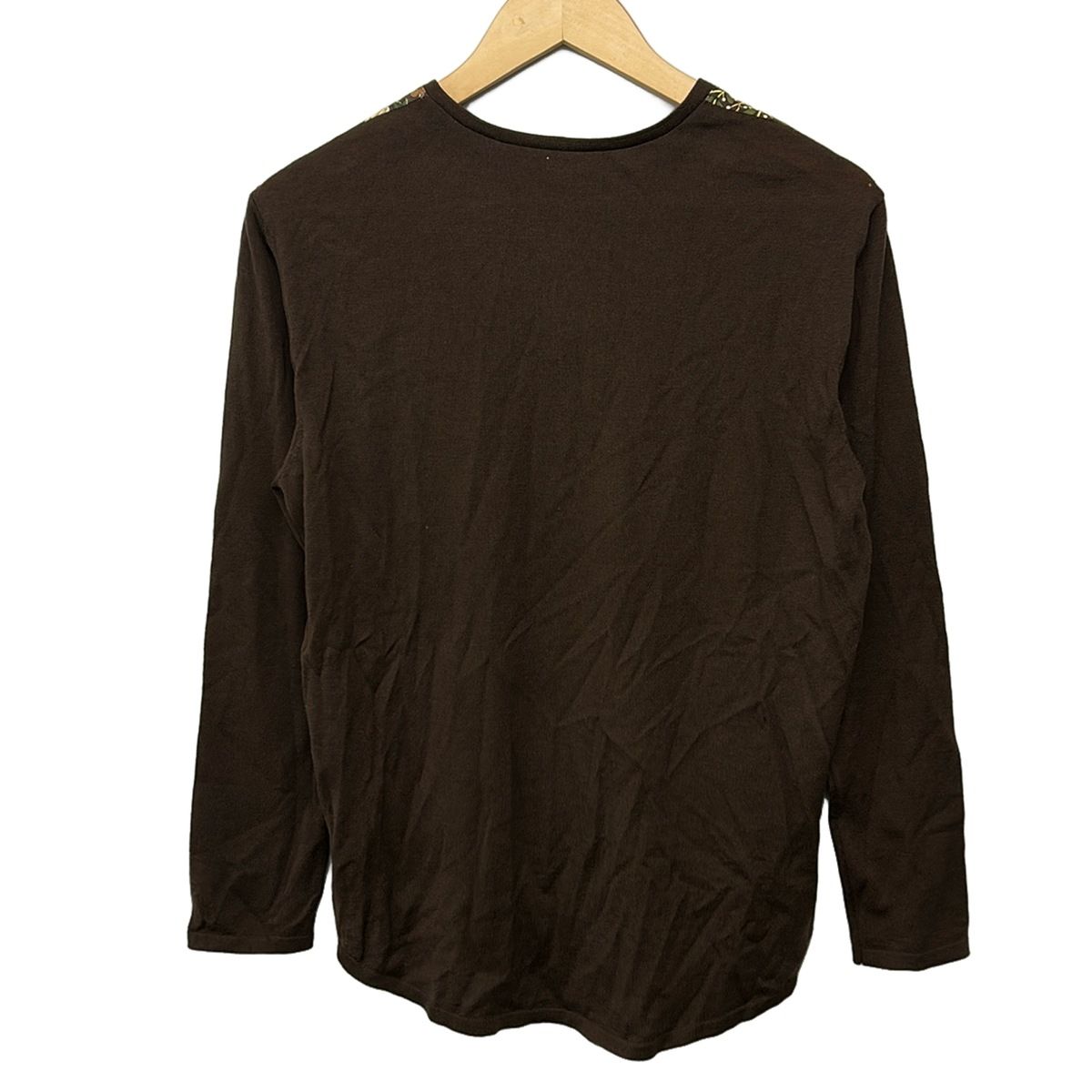 Hermes Long Sleeve Sweater S Dark Brown Multi Crew Neck Front Silk Floral — view 2