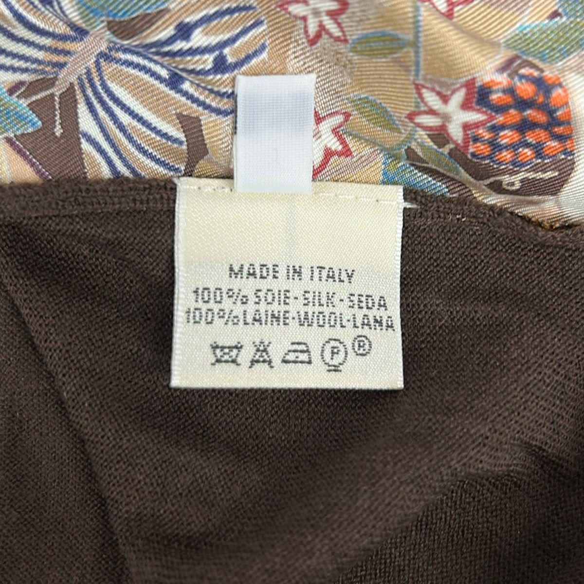 Hermes Long Sleeve Sweater S Dark Brown Multi Crew Neck Front Silk Floral — view 4