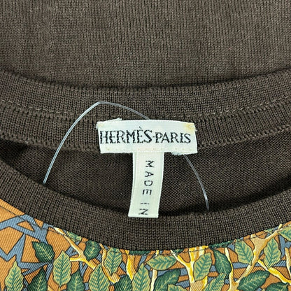 Hermes Long Sleeve Sweater S Dark Brown Multi Crew Neck Front Silk Floral — view 3