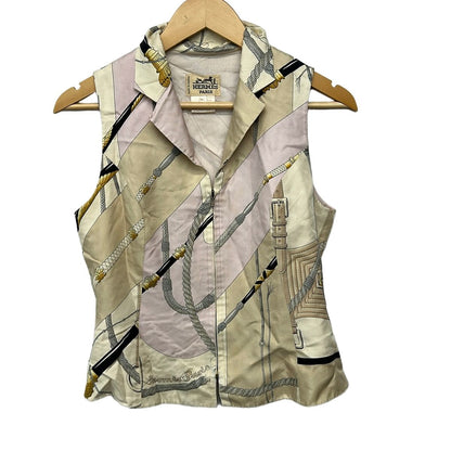 Hermes Vest 40 M Light Pink Beige Multi Silk Zip