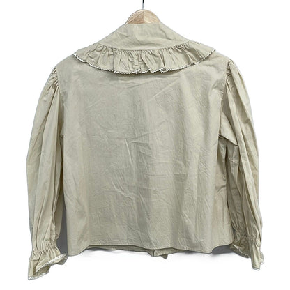 Gucci Long Sleeve Shirt Blouse 40 M Beige Ivory Ribbon Frill — view 2