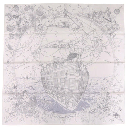 Hermes Carre 90 Flagship 16 Silk Blanc Black Scarf