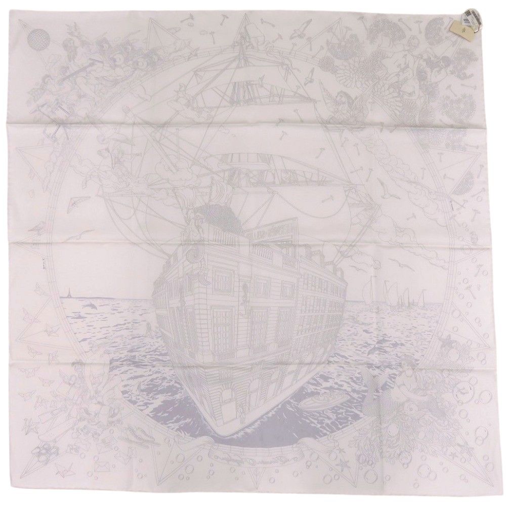 Hermes Carre 90 Flagship 16 Silk Blanc Black Scarf — view 2