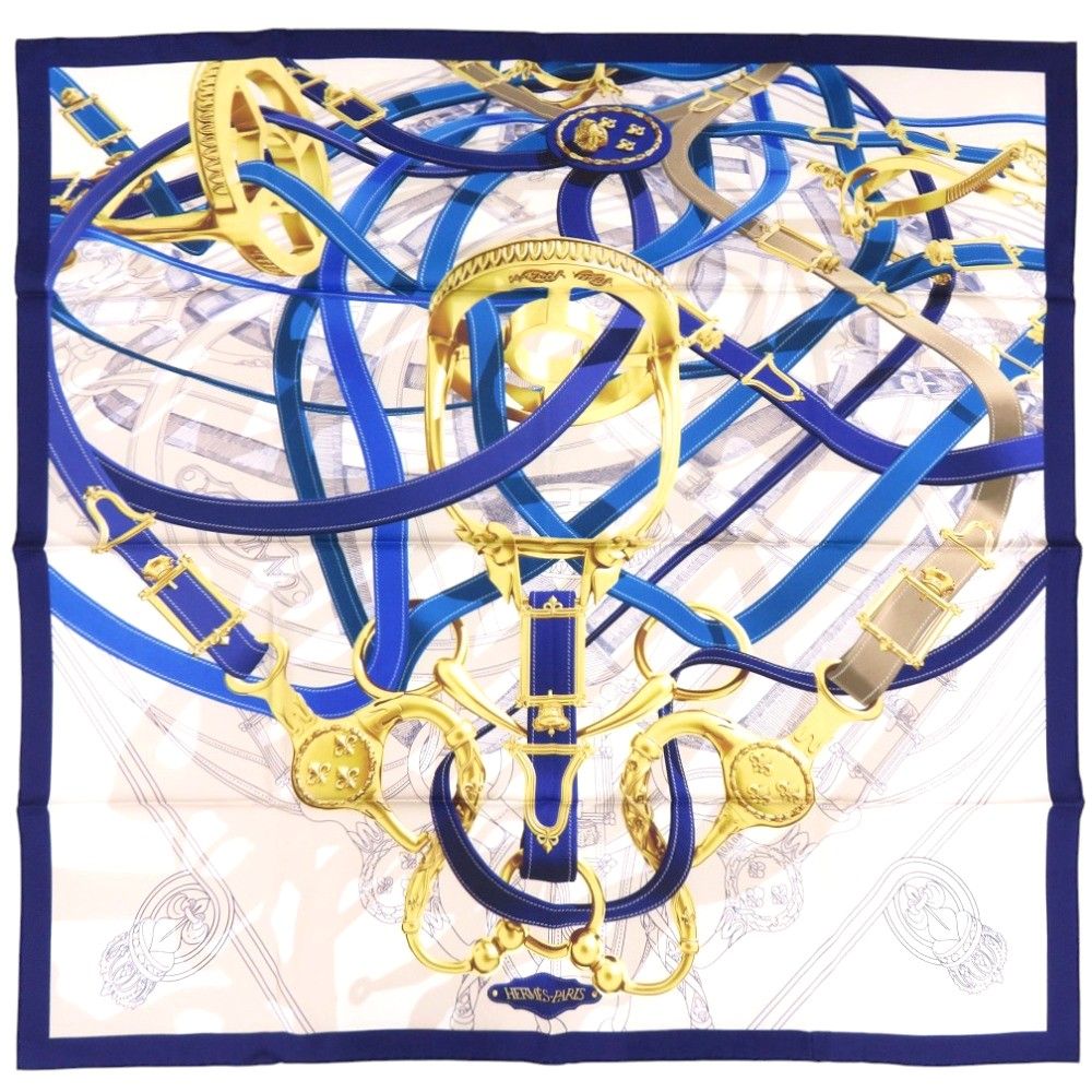 Hermes Carre 90 Cavalcodour Voltigeur do 07 Silk Royalblue Scarf Blue