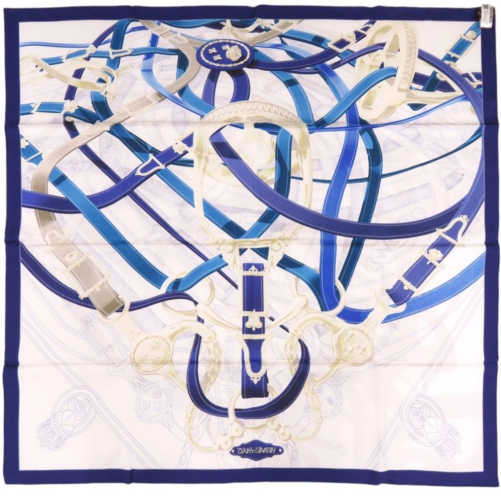 Hermes Carre 90 Cavalcodour Voltigeur do 07 Silk Royalblue Scarf Blue — view 2