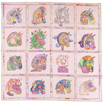 Hermes Carre 90 Schvaloscope Neon Chevaloscope Scarf Silk Pink