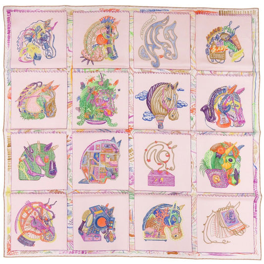 Hermes Carre 90 Schvaloscope Neon Chevaloscope Scarf Silk Pink