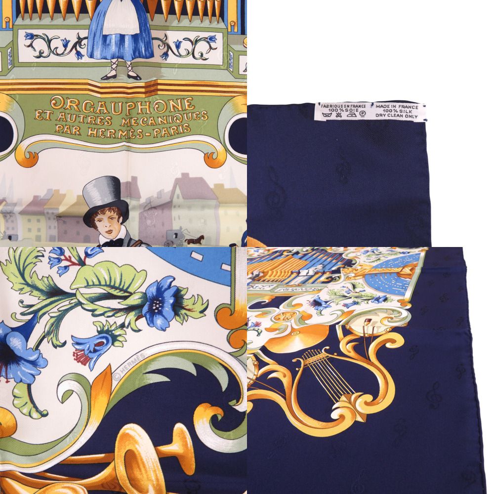 Hermes Carre 90 Orgauphone Pipe Organ and Mechanical Instruments Silk Navy Scarf — view 3