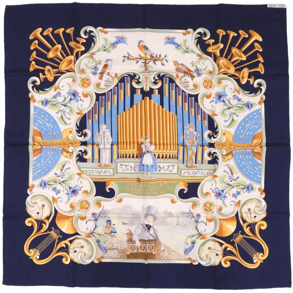Hermes Carre 90 Orgauphone Pipe Organ and Mechanical Instruments Silk Navy Scarf — view 2
