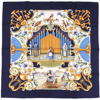 Hermes Carre 90 Orgauphone Pipe Organ and Mechanical Instruments Silk Navy Scarf