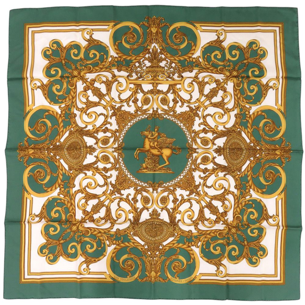 Hermes Carre Tuileries Chuiroulis Park Silk Green Scarf