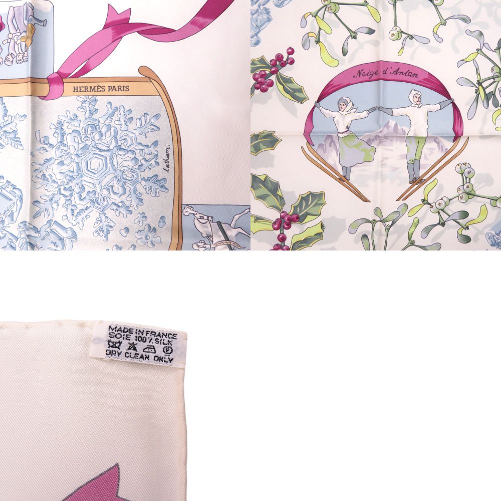 Hermes Carre 90 Neige D' Antan Last Year's Snow Silk White Scarf — view 3