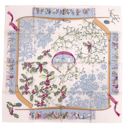 Hermes Carre 90 Neige D' Antan Last Year's Snow Silk White Scarf