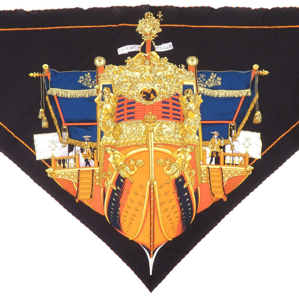 Hermes Carre Triangle la Reale Silk Cashmere Black Scarf — view 3