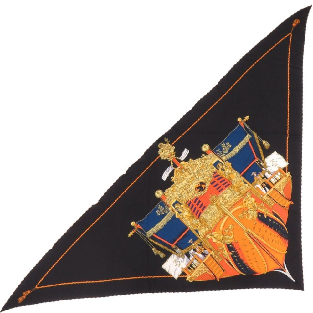 Hermes Carre Triangle la Reale Silk Cashmere Black Scarf