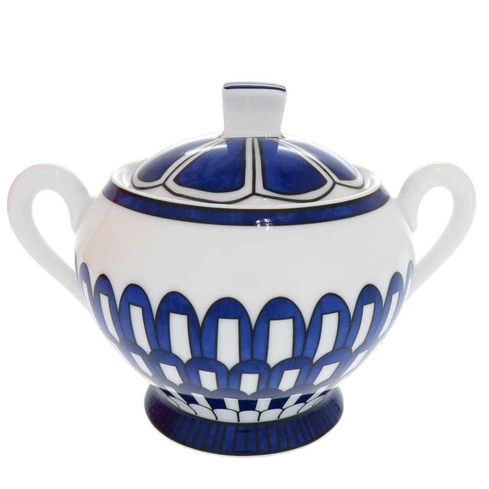 Hermes Bleus D'ailleurs Blue Daieur Porcelain White Sugar Bowl — view 3