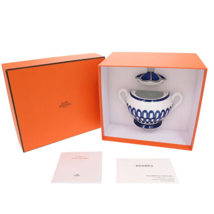 Hermes Bleus D'ailleurs Blue Daieur Porcelain White Sugar Bowl — view 2
