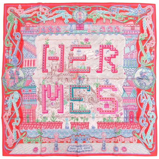 Hermes Carre 90 Super Silk Quest Red Scarf