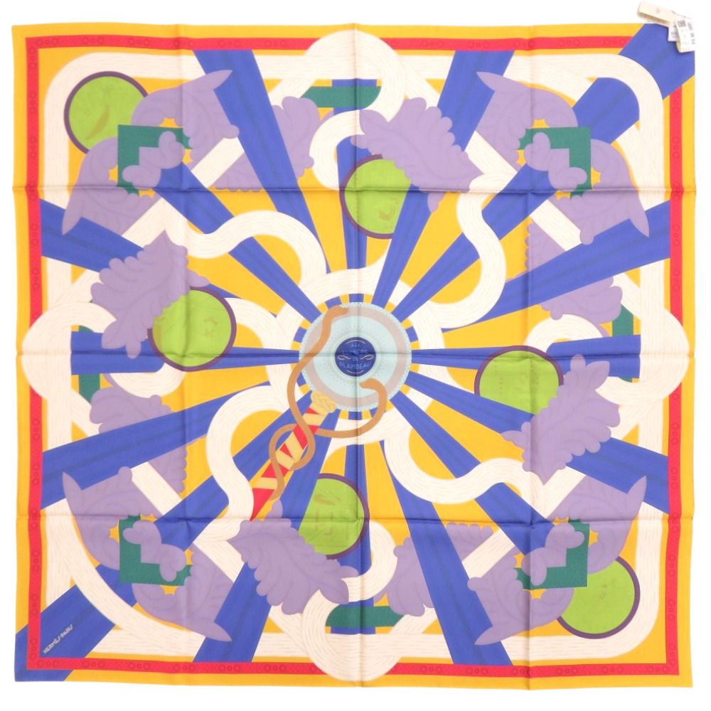 Hermes Carre 90 Double Face a la Lumiere du Flambeau Torchlight Silk Yellow — view 3