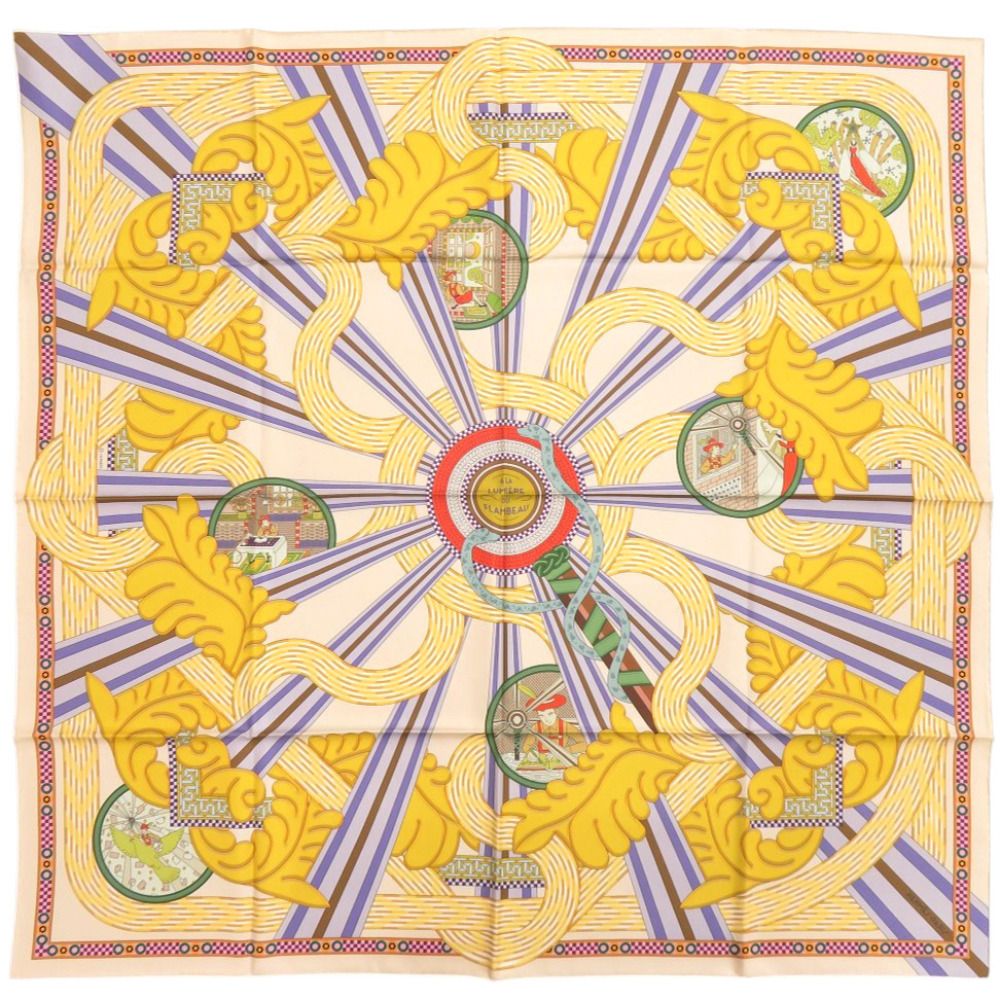 Hermes Carre 90 Double Face a la Lumiere du Flambeau Torchlight Silk Yellow