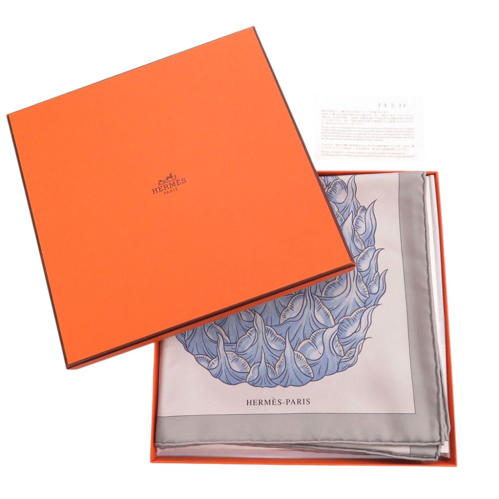 Hermes Carre 90 Index Bromeliaceae Bromeliad Inventory Silk Gray Scarf — view 2