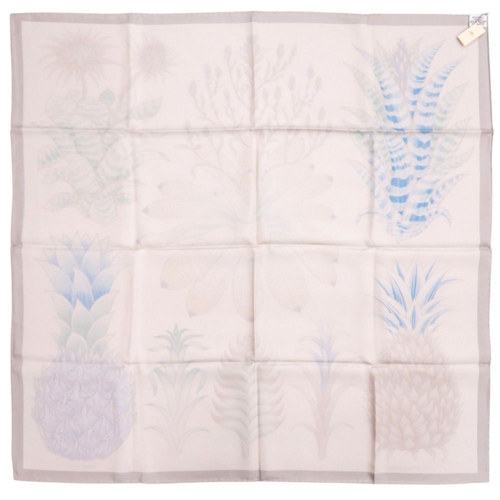 Hermes Carre 90 Index Bromeliaceae Bromeliad Inventory Silk Gray Scarf — view 3