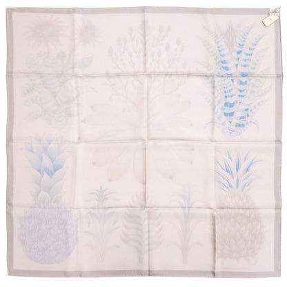 Hermes Carre 90 Index Bromeliaceae Bromeliad Inventory Silk Gray Scarf — view 3
