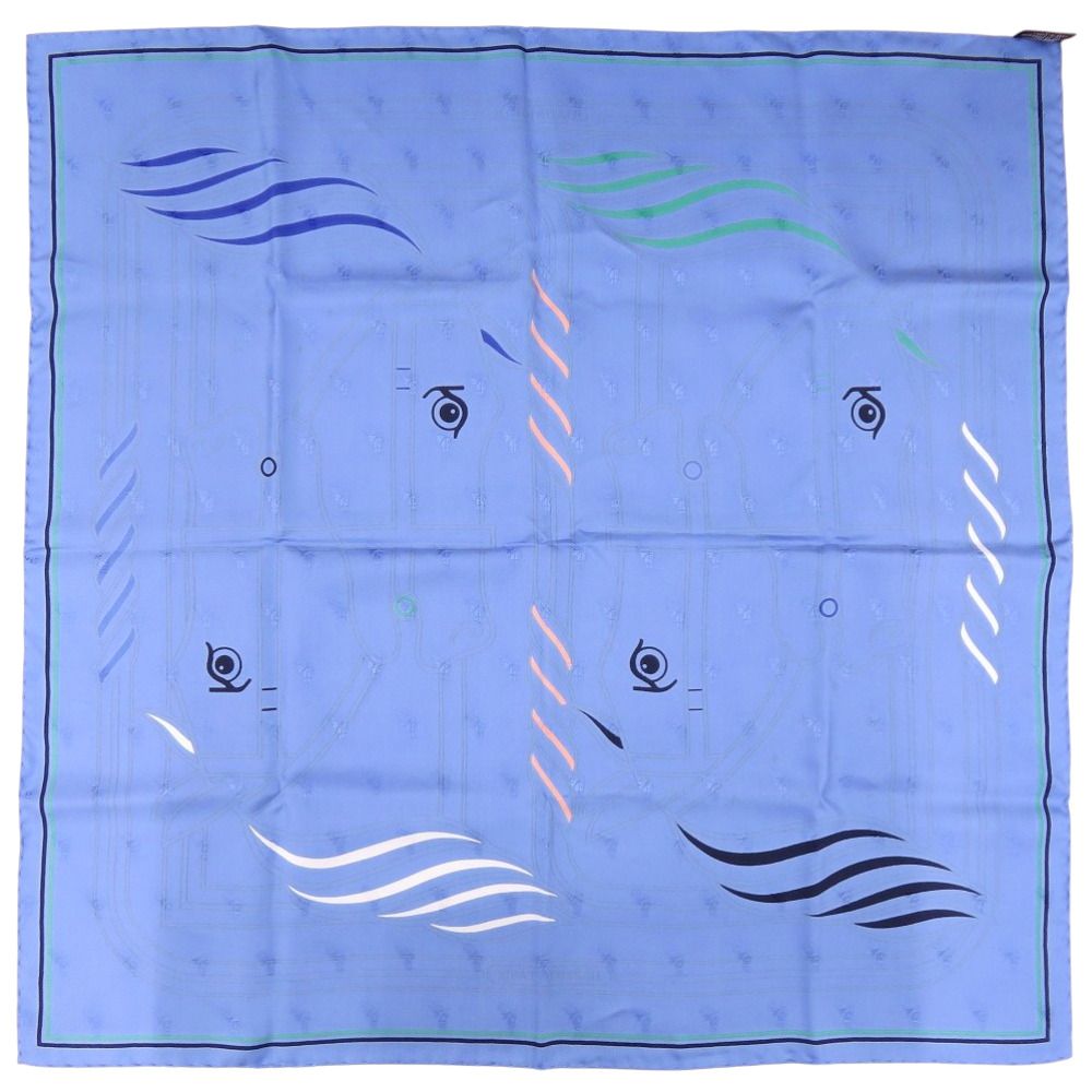 Hermes Carre 70 Quadrige Silk Blue Shawl Scarf — view 3