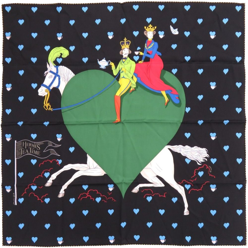 Hermes Carre 70 Tea Time Silk Black Scarf