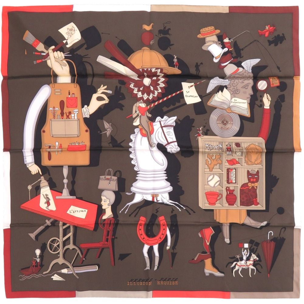 Hermes Carre 70 Illusion Exquise Brilliant Silk Brown Scarf