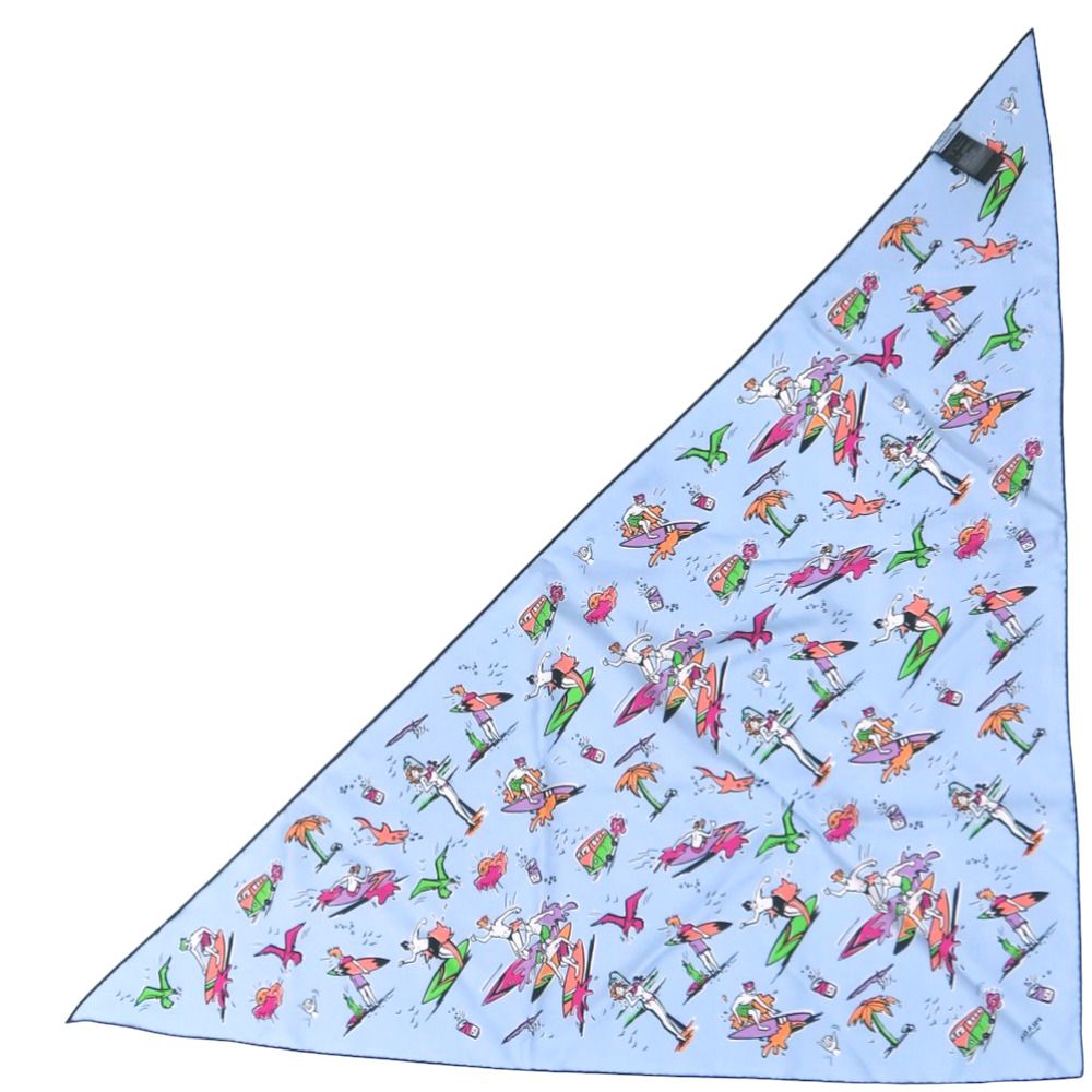 Prada Triangle Print Silk Scarf Light Blue — view 3