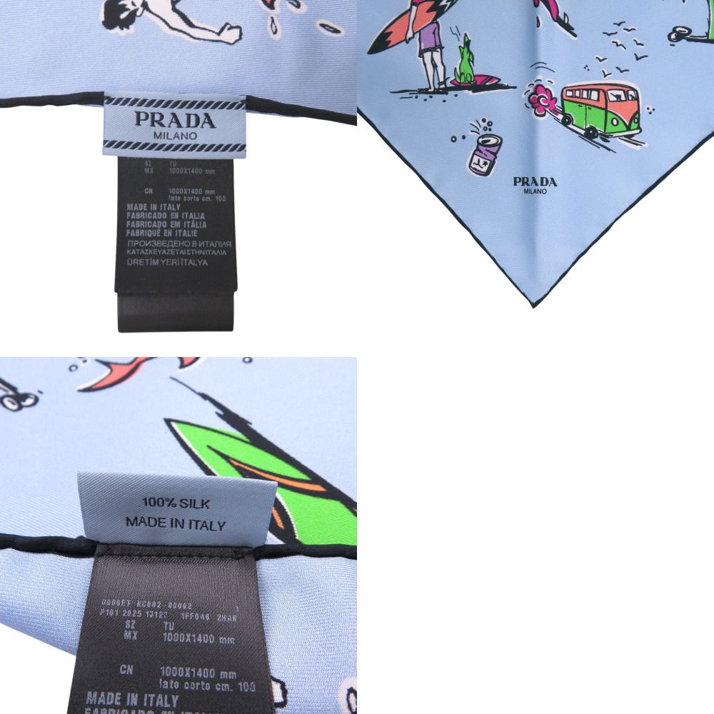 Prada Triangle Print Silk Scarf Light Blue — view 4