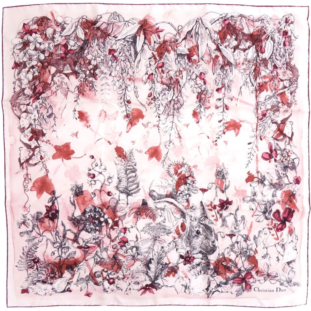 Dior Flower Print Silk White Red Scarf