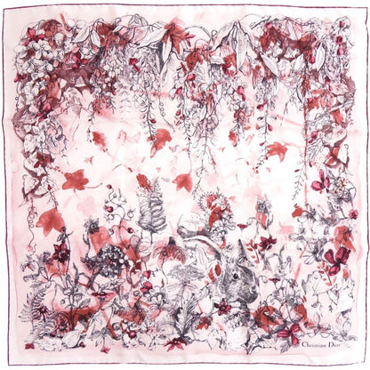 Dior Flower Print Silk White Red Scarf