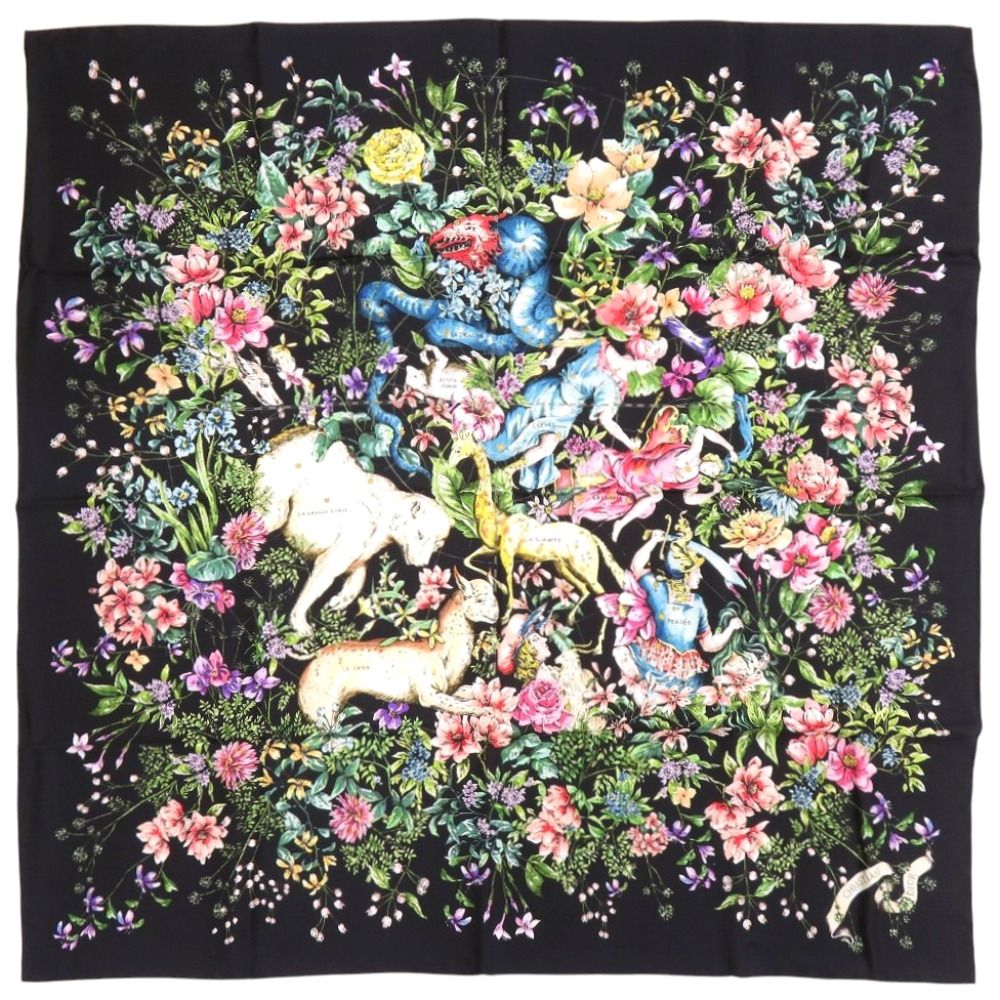 Dior D Constellation Silk Black Square Scarf