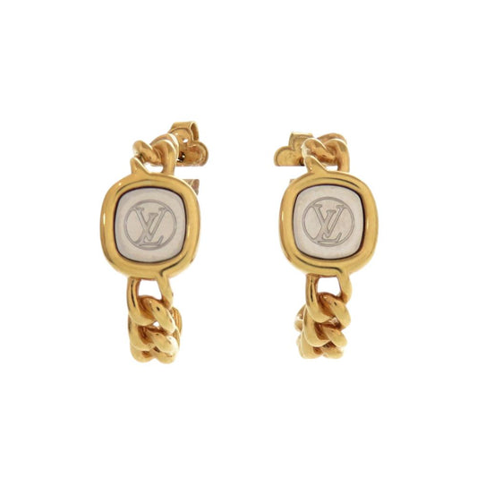 Louis Vuitton Logo Chain Metal Gold Earrings
